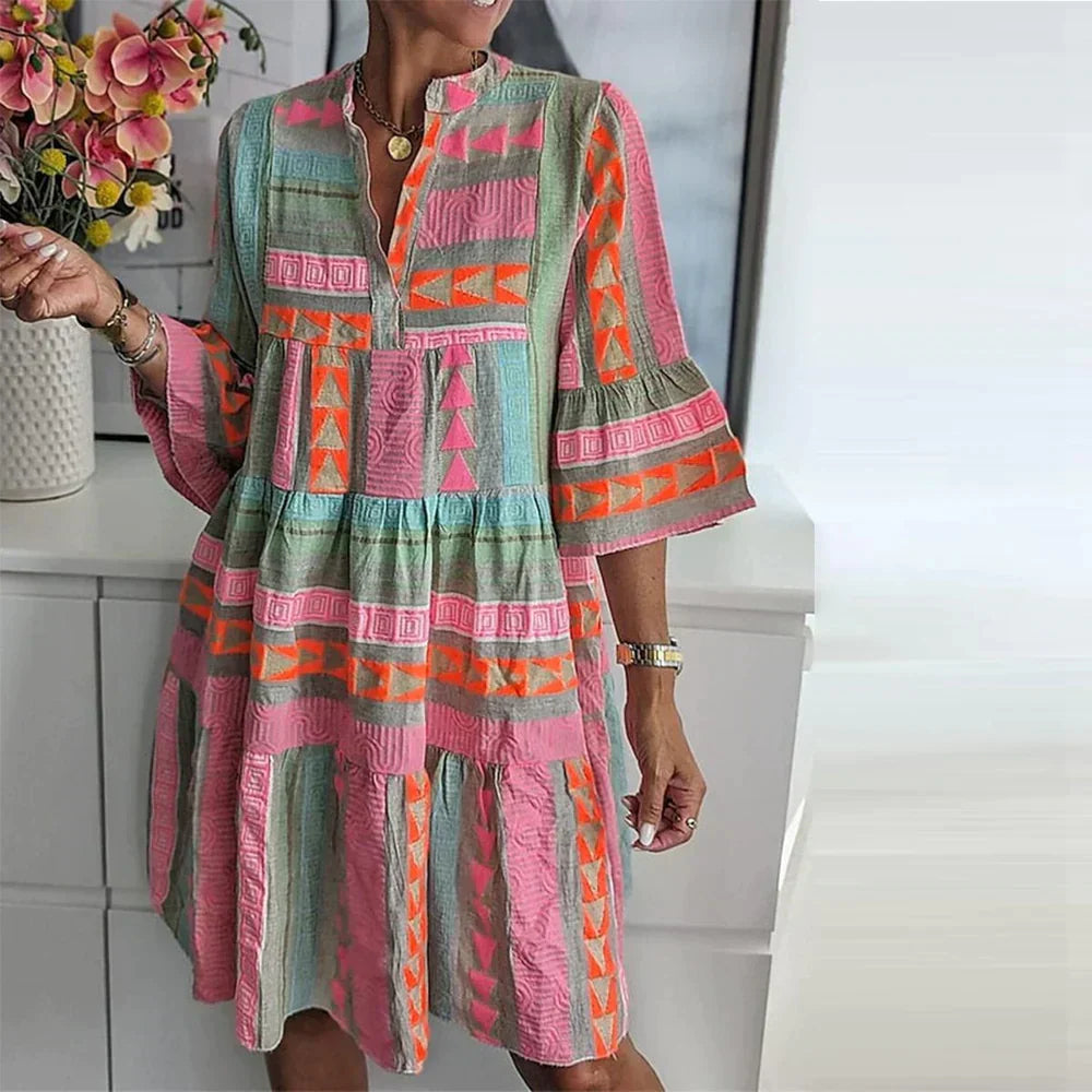 Jacqui™ | Geborduurde kleurrijke zomerjurk