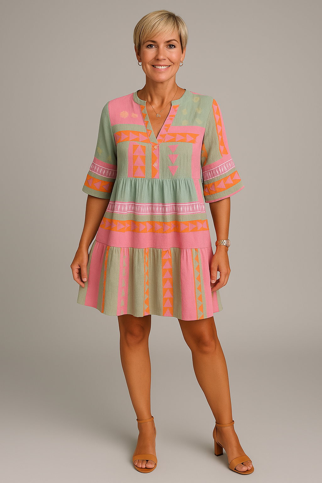 Jacqui™ | Geborduurde kleurrijke zomerjurk