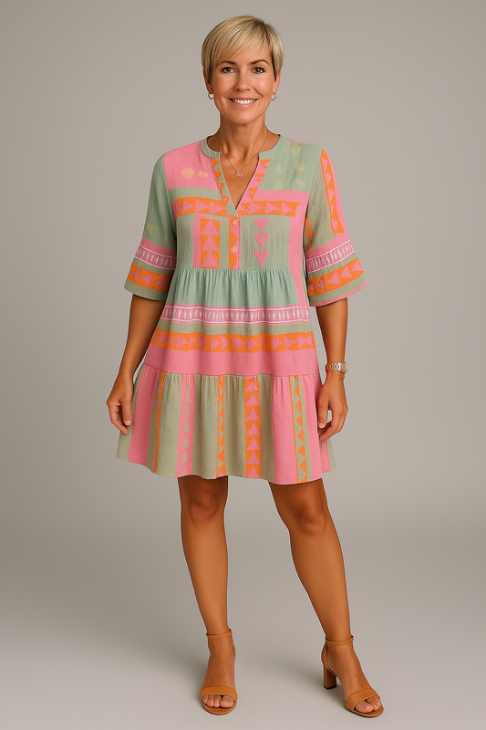 Jacqui™ | Geborduurde kleurrijke zomerjurk
